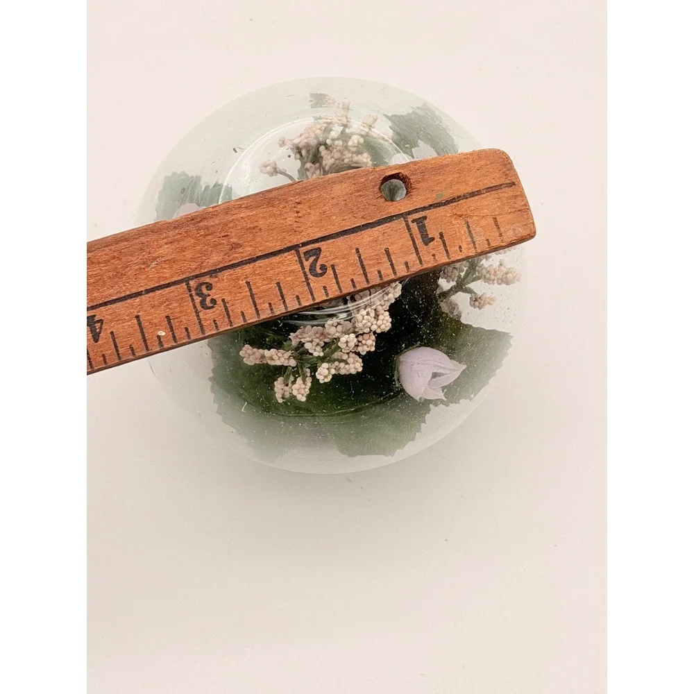Vintage Glass Terrarium Votive Candle Holder Purple Faux Flowers Pedestal Globe